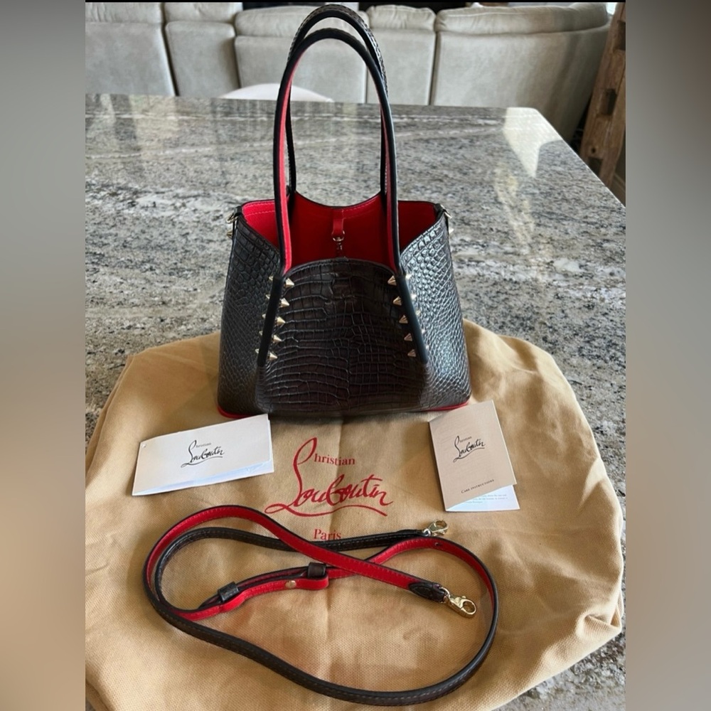 Christian Louboutin Cabarock mini Aligator embossed leather in Espresso